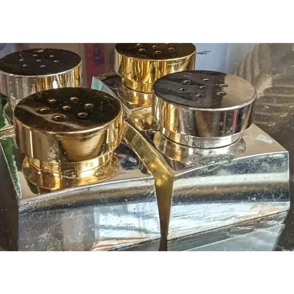 MCM Atomic Chrome Gold Salt Pepper Shakers Set Japan 1960s Mod Cube